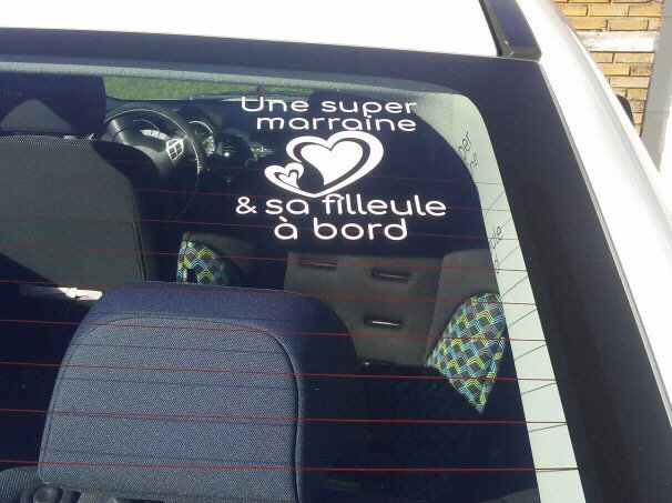 Autocollant voiture - super marraine à bord et sa filleule