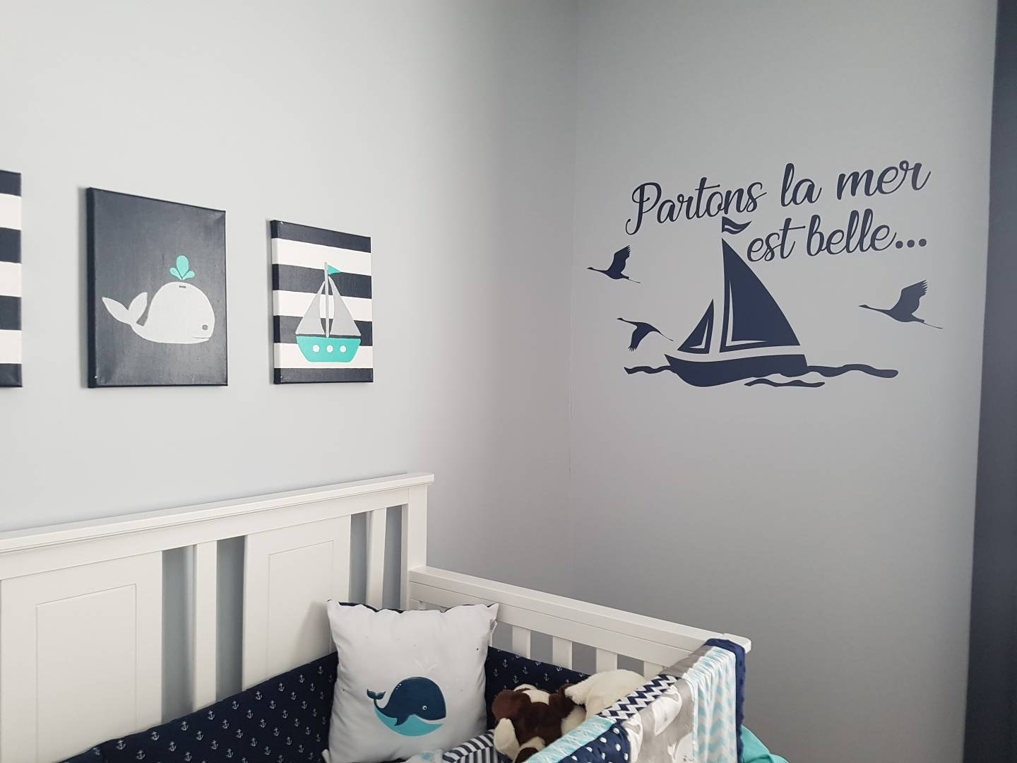 Autocollant mural - partons la mer est belle - bateau - voilier