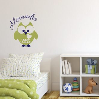 Autocollant mural - hibou avec nom enfant