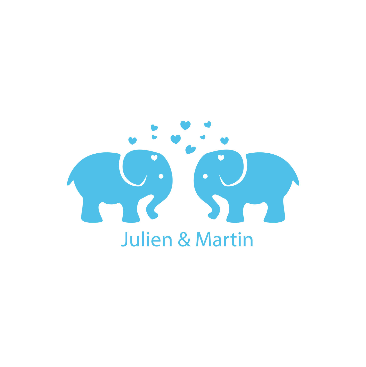 Autocollant mural pour jumeaux - éléphant avec nom enfants – Image 2