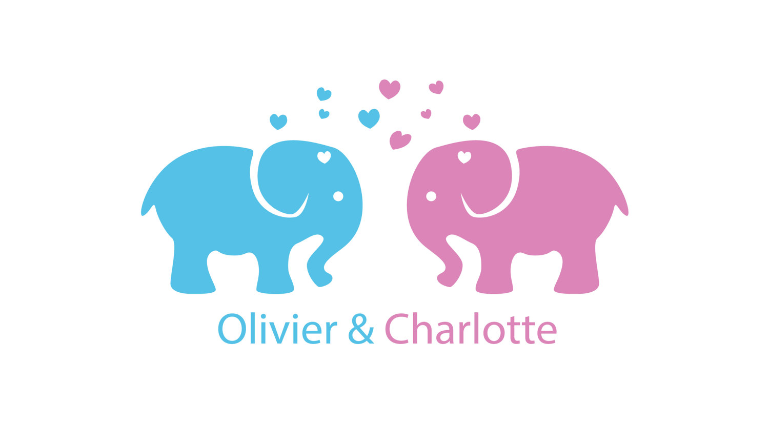 Autocollant mural pour jumeaux - éléphant avec nom enfants – Image 4