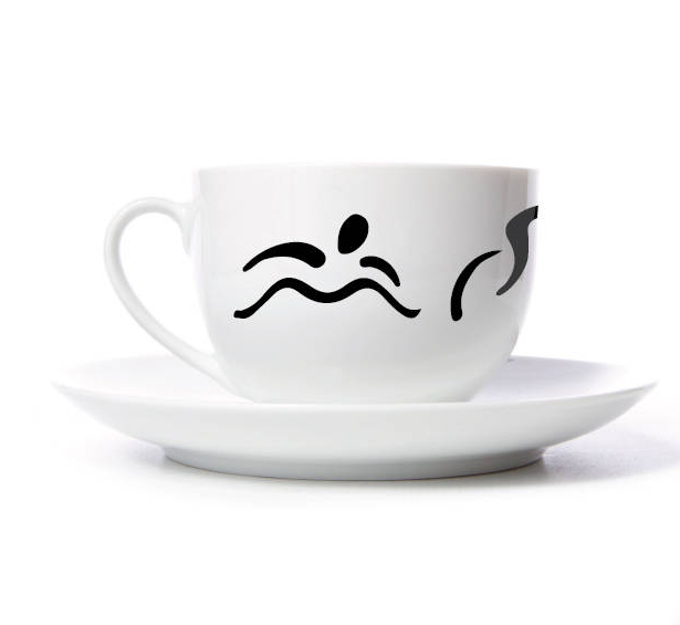 Autocollant tasse ou verre - triathlon, vélo, natation, sportif