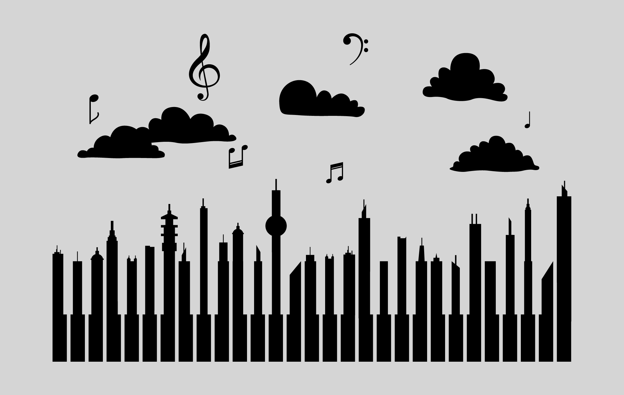 Autocollant mural - ville - piano - notes de musique – Image 2