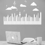 Autocollant mural - ville - piano - notes de musique